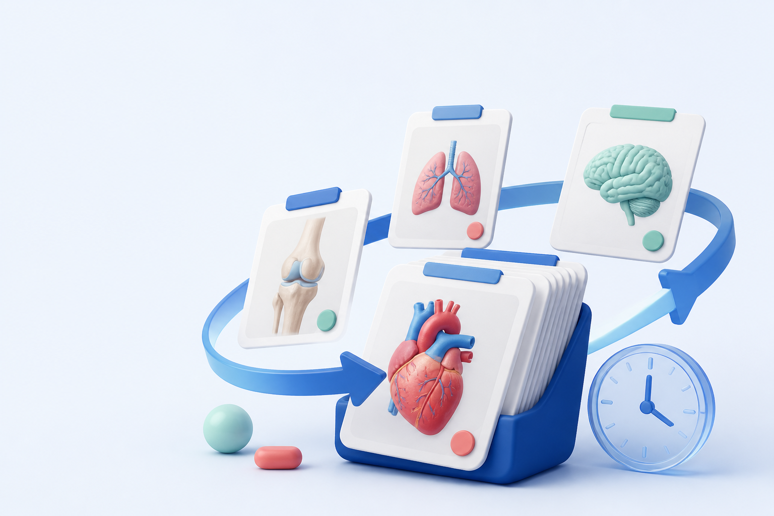 Jeu de flashcards médicales organisé par répétition espacée